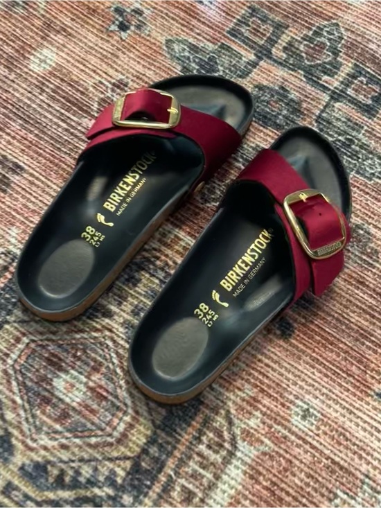 Birkenstock Shoes - Birkenstock Ultra Rare Madrid Big Buckle Maroon Velvet Slide Sandal sz EU 38